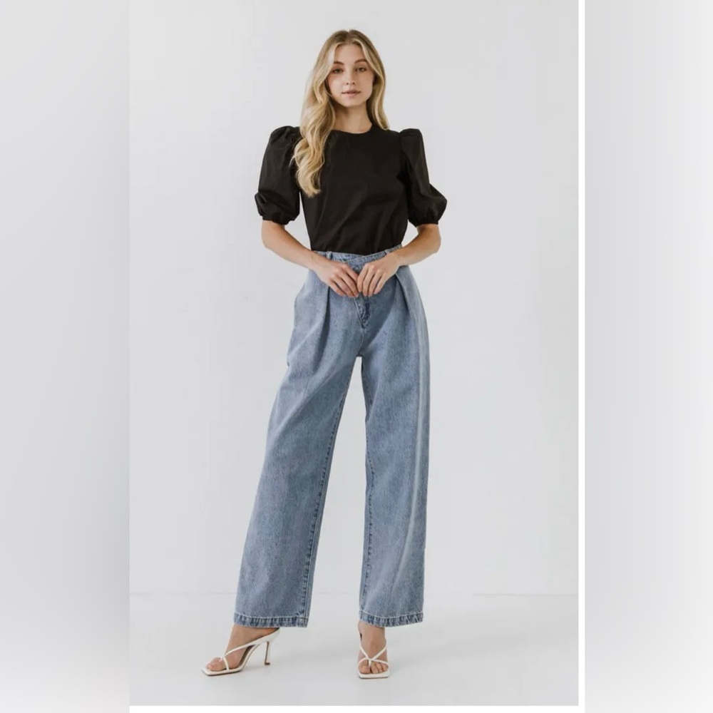 English factory black puff long sleeve top NWT